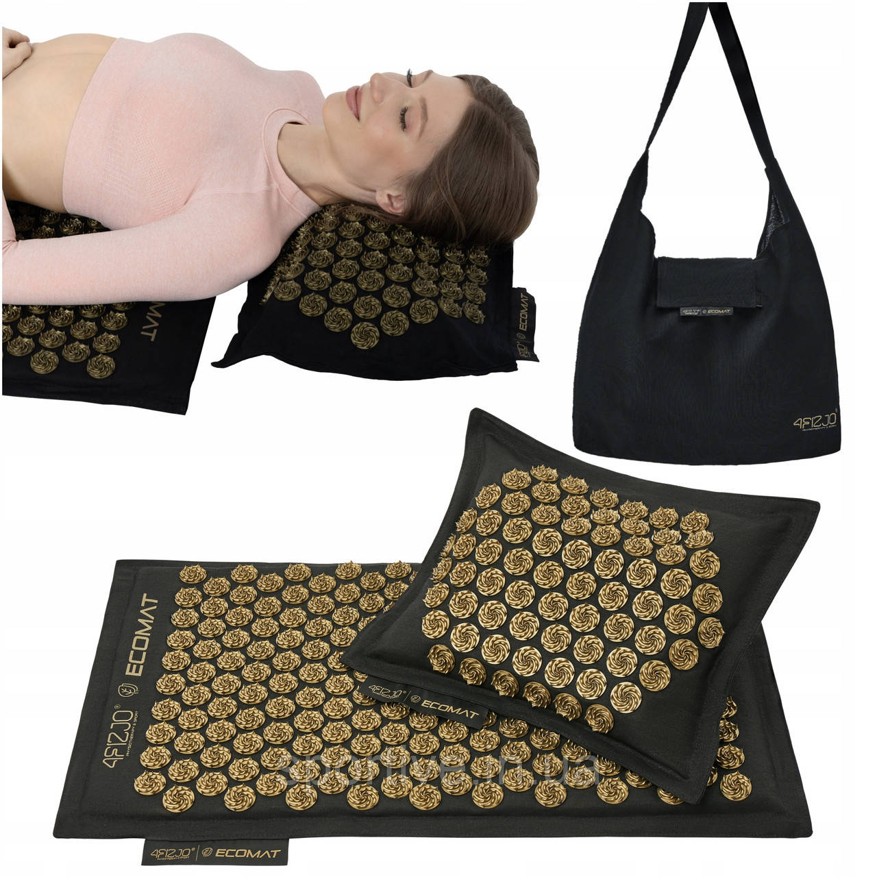 Килимок акупунктурний з подушкою 4FIZJO Eco Mat Аплікатор Кузнєцова Black/Gold (P-5907739311566)