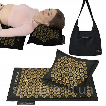 Килимок акупунктурний з подушкою 4FIZJO Eco Mat Аплікатор Кузнєцова Black/Gold (P-5907739311566), фото 1
