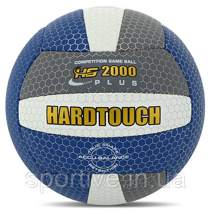 М'яч волейбольний PU HARD TOUCH VB-4387 (поліуретан, No5, 3 шари, зшитий вручну, синій-сірий-білий), фото 1