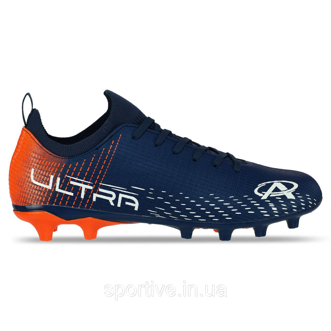 Бутси футбольне взуття розмір 40-45 Pro Action PRO0402-6T NAVY/ORANGE (верх-TPU, підошва-термополіуретан