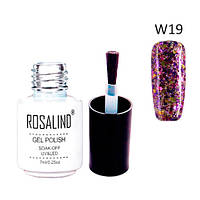 Гель-лак для нігтів манікюру 7мл Rosalind, гліттер, W19 золота фуксія corvette
