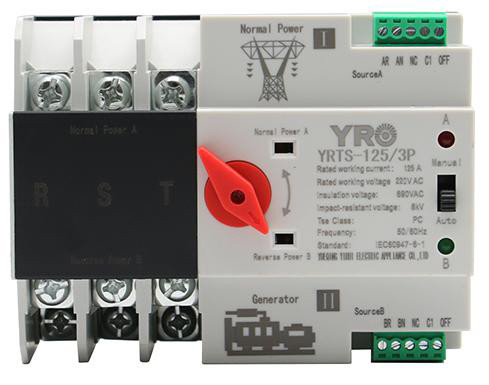Автомат введення резерву (АВР) триполюсний YRQ2PC-125, 400V/125A на DIN-рейку для генераторів, фото 1