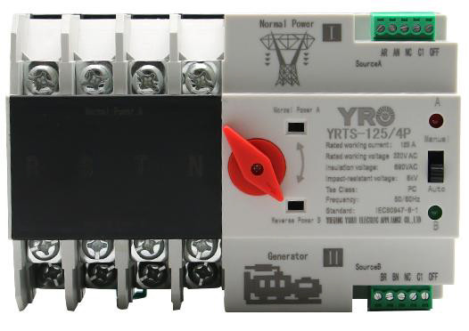 Автомат введення резерву (АВР) чотириполюсний YRQ2PC-125, 400V/125A на DIN-рейку для генераторів, фото 1