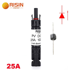 Конектор RISIN MC4, з діодом постійного струму, 25А,1000 В, 0.5mmΩ, вогнестійкість UL94-VO,IP67, -40℃-+90℃,