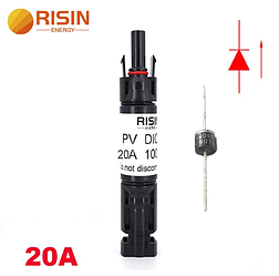Конектор RISIN MC4, з діодом постійного струму, 20А,1000 В, 0.5mmΩ, вогнестійкість UL94-VO,IP67, -40℃-+90℃,