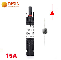 Конектор RISIN MC4, з діодом постійного струму, 15А,1000 В, 0.5mmΩ, вогнестійкість UL94-VO,IP67, -40℃-+90℃,