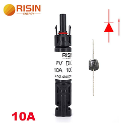 Конектор RISIN MC4, з діодом постійного струму, 10А,1000 В, 0.5mmΩ, вогнестійкість UL94-VO,IP67, -40℃-+90℃,