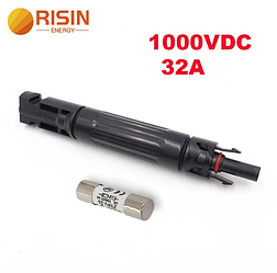 Конектор RISIN MC4, під вбудований плавкий запобіжник (у комплекті), 32А,1000 В, 0.5mmΩ, вогнестійкість