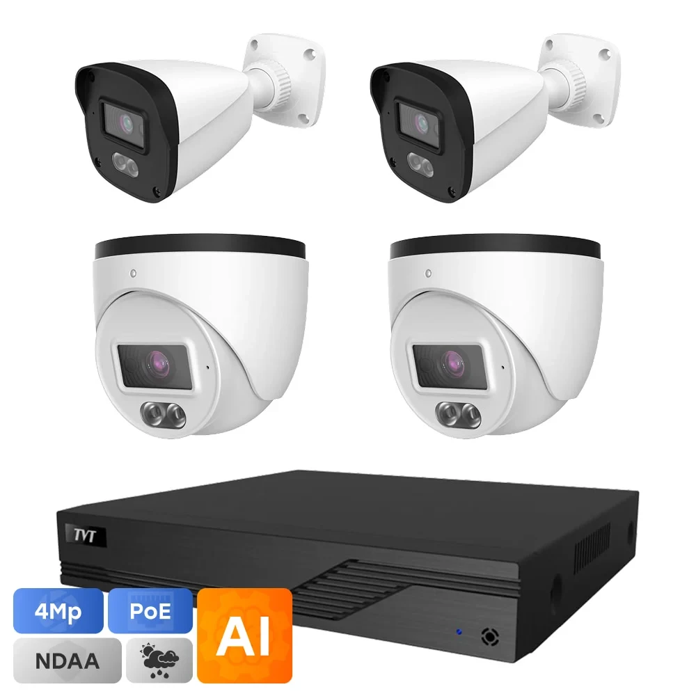 Комплект IP-відеонагляду на 4 камери TVT IP-Video Kit 4x4Mp (T/B) PoE: 2 купольні 4Mp відеокамери + 2 циліндричні 4Mp відеокамери