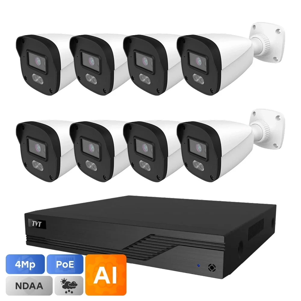 Комплект IP-відеонагляду на 8 камер TVT IP-Video Kit 8x4Mp (B) PoE: 8 циліндричних 4Mp відеокамери + 8-канальний 6Mp
