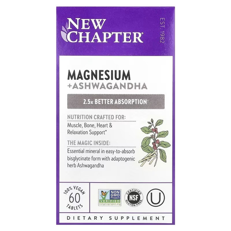 Магній і Ашваганда, Magnesium + Ashwagandha, New Chapter, 60 таблеток