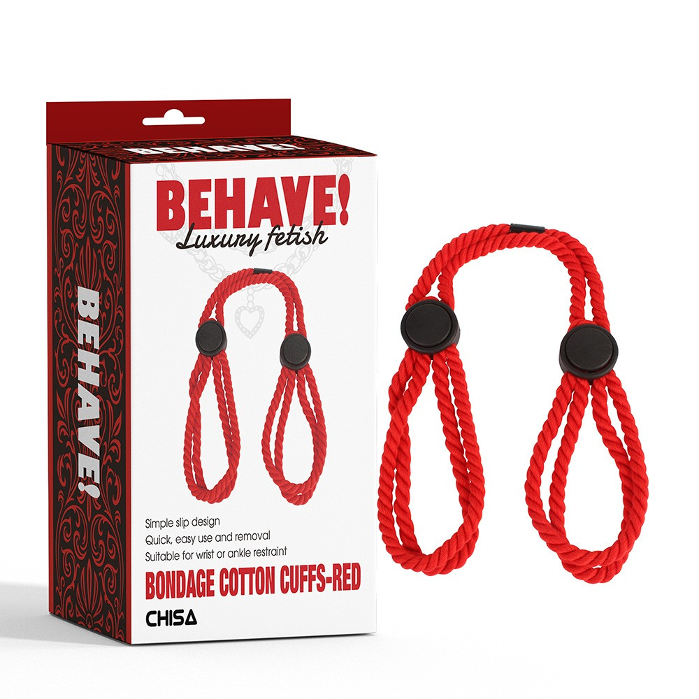 Бондаж-манжети Chisa BEHAVE! Luxury Fetish червоні Кітті, фото 1