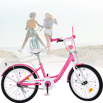 Дитячий двоколісний велосипед 20 дюймів з багажником та ліхтариком Profi PRINCESS MB 20041-1 Рожевий