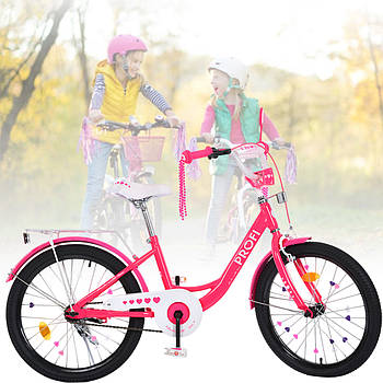 Дитячий двоколісний велосипед 20 дюймів з багажником та ліхтариком Profi PRINCESS MB 20042-1 Малиновий