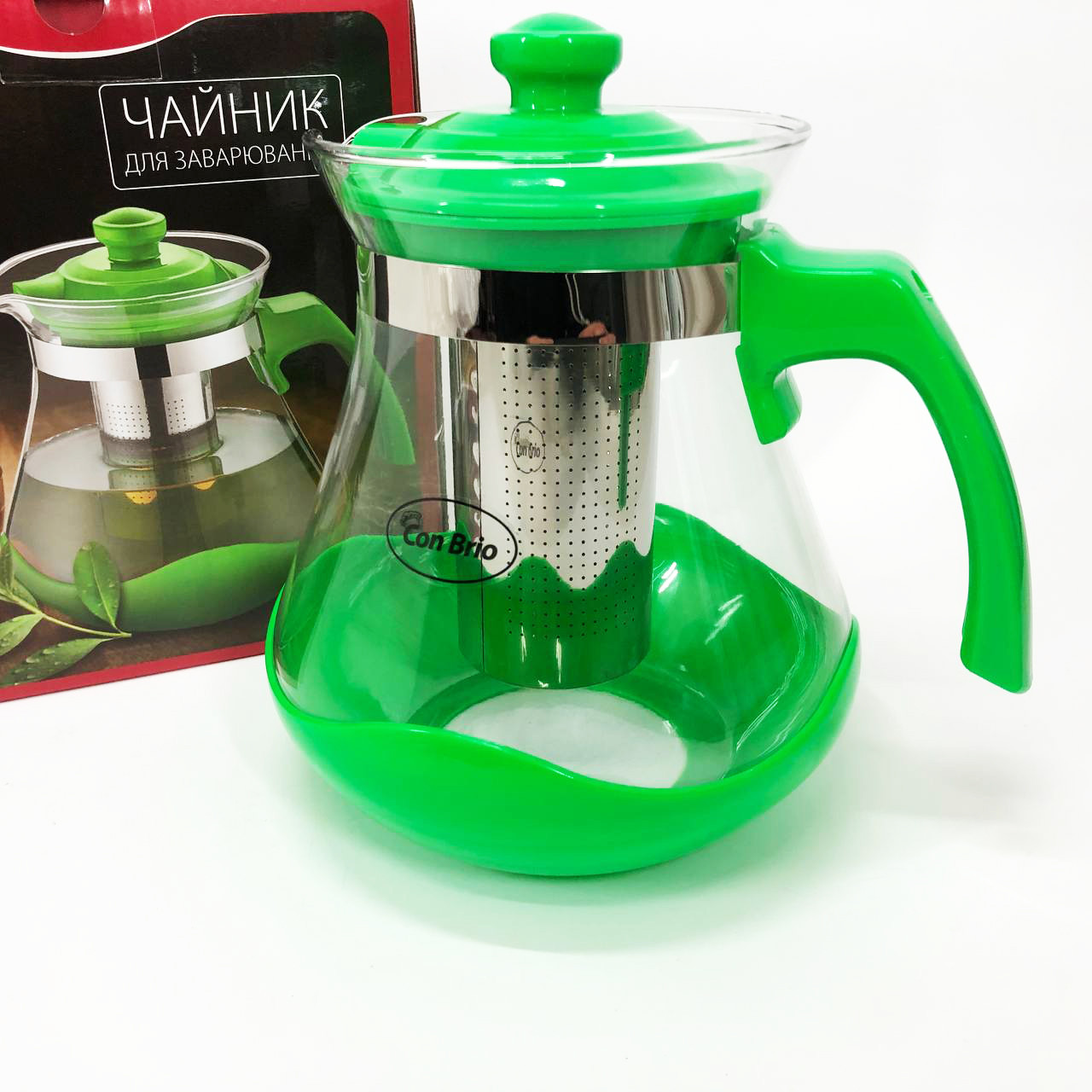 Чайник заварювальний Con Brio Green CB-6215 1,5 л, Чайник самовар скляний. Колір: зелений, фото 1