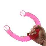 Двоконечний реалістичний фалоімітатор, Рожевий фалос для подвійного проникнення, Стимулятор вагіни та ануса, І, фото 3