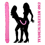 Двоконечний реалістичний фалоімітатор, Рожевий фалос для подвійного проникнення, Стимулятор вагіни та ануса, І, фото 5