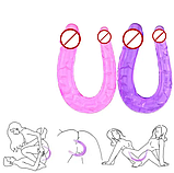 Двоконечний реалістичний фалоімітатор, Рожевий фалос для подвійного проникнення, Стимулятор вагіни та ануса, І, фото 7