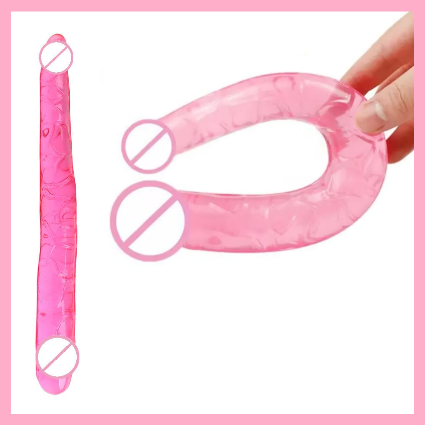 Двоконечний реалістичний фалоімітатор, Рожевий фалос для подвійного проникнення, Стимулятор вагіни та ануса, І, фото 1