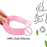 Двоконечний реалістичний фалоімітатор, Рожевий фалос для подвійного проникнення, Стимулятор вагіни та ануса, І, фото 10