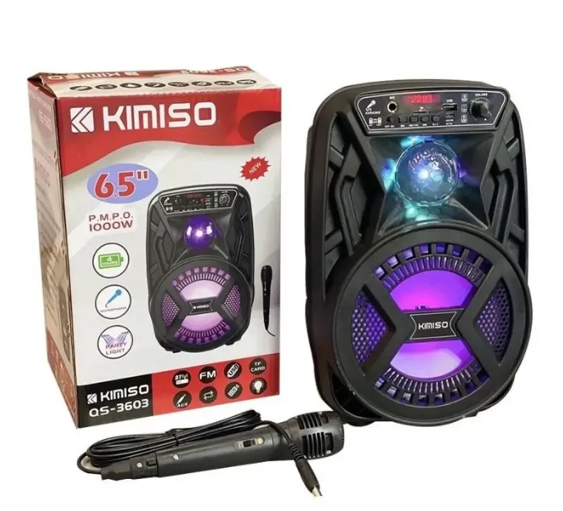 Портативна акустична колонка Kimiso QS-3603 (6.5") з мікрофоном і світломузкою SV227, фото 1