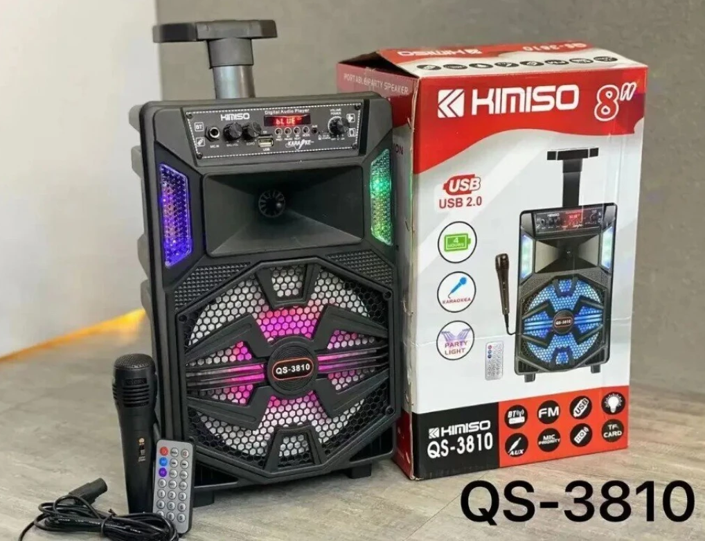 Портативна акустична колонка Kimiso QS-3810 з мікрофоном і світломузкою SV227, фото 1