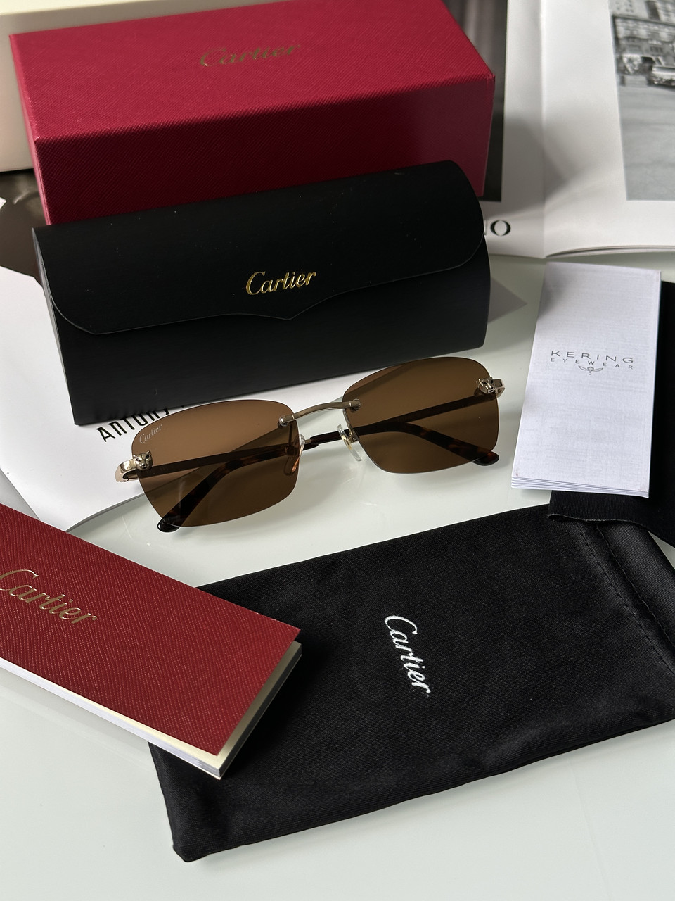 Жіночі брендові окуляри Cartier CT0148O 001 Brown/Silver 56/16/140 56/16/140 люкс якість