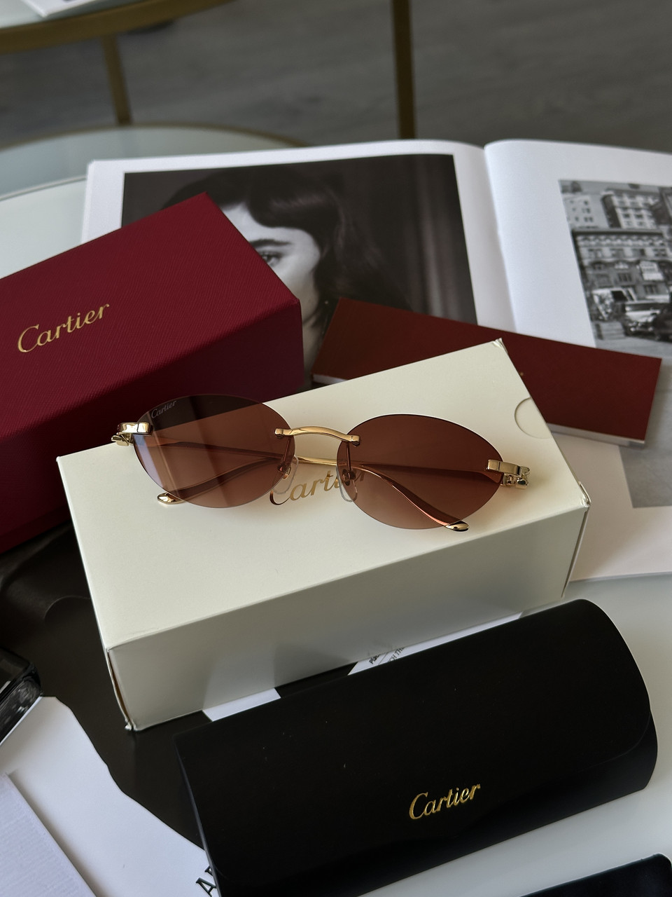 Жіночі брендові окуляри Cartier Panthère Brown/Gold CT0504S 56/18/135 56/18/135 люкс якість