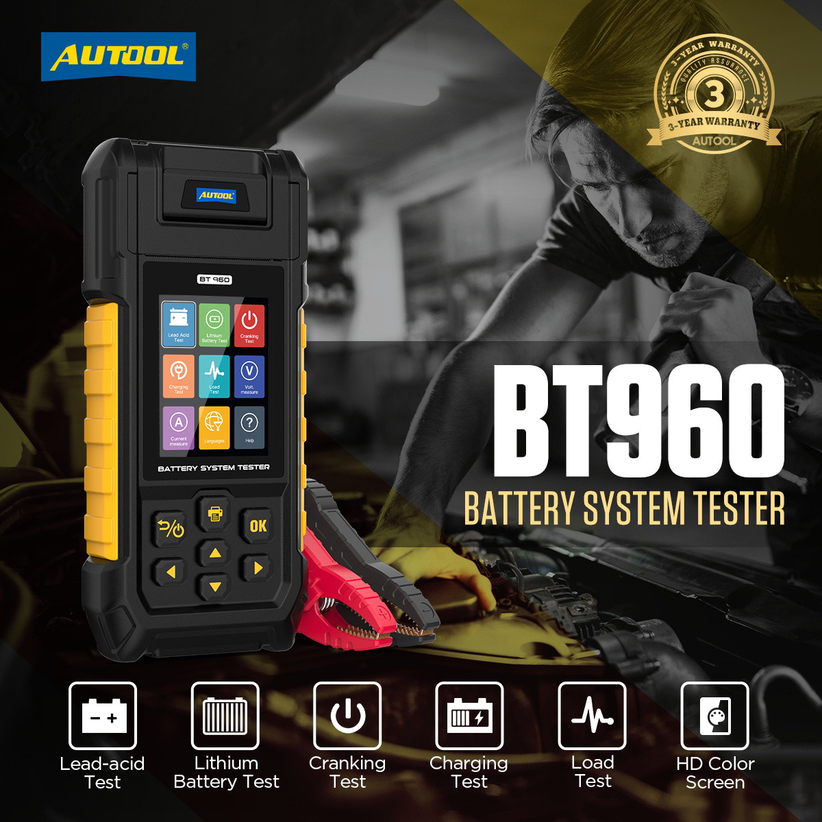 ТЕСТЕР АКБ AUTOOL BT960 New 12 V 24 V аналізатор автомобільних акумуляторів із принтером