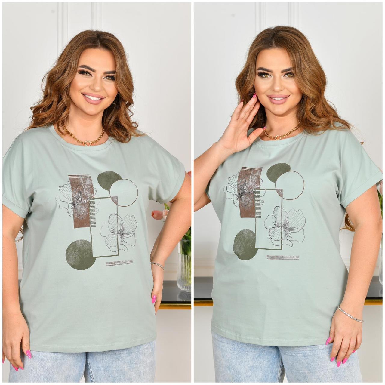 5125 Футболка жіноча з принтом батал мікс кольорів (6 од: 3XL-3 шт, 4XL-3 шт.)