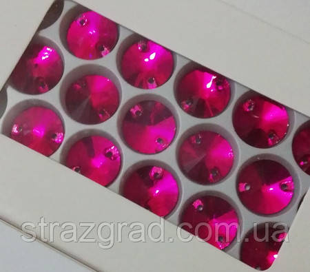 10 мм. RIVOLI Круглі пришивні стрази Fuchsia. Скло.