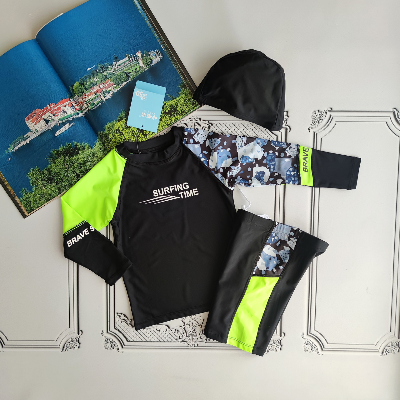 Дитячий сонцезахисний купальний костюм із upf 50+, комплект для серфінгу, фото 1