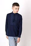 Вишита сорочка для хлопця льон синя по синьому машина робота ріст.від 140 до 170, фото 2