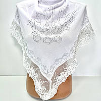 Легка шифонова хустка зі стразами. Біла хустка на голову в церкву