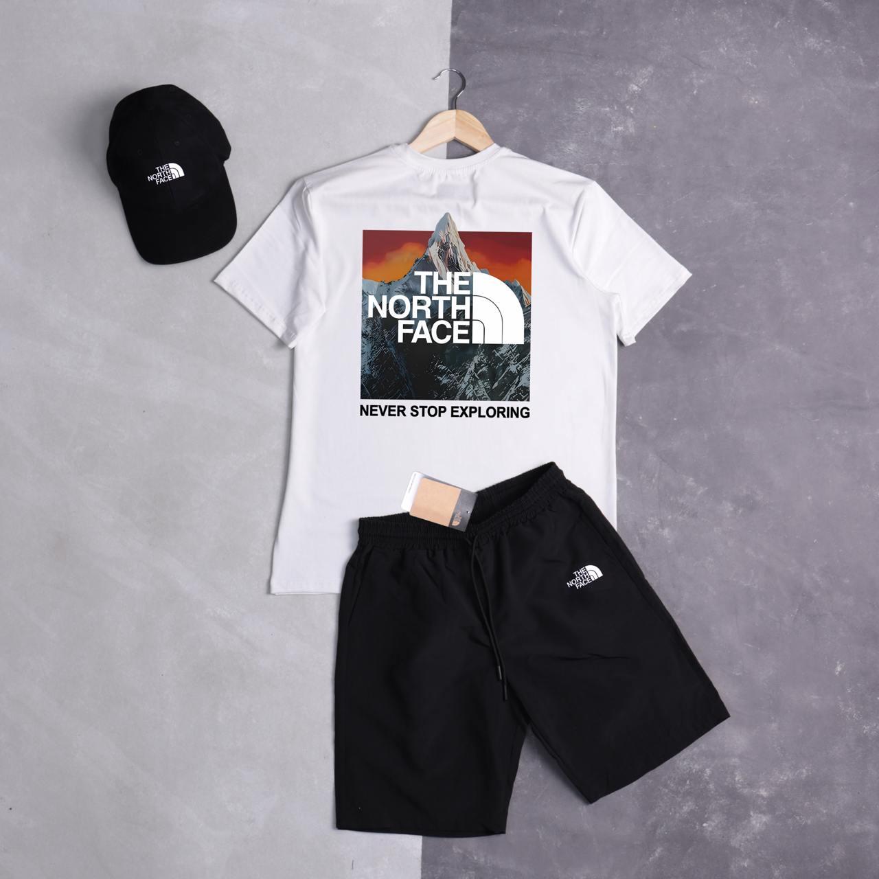 Чоловічий літній костюм The North Face Футболка + Шорти + Кепка білий комплект Зе норт фейс, фото 1