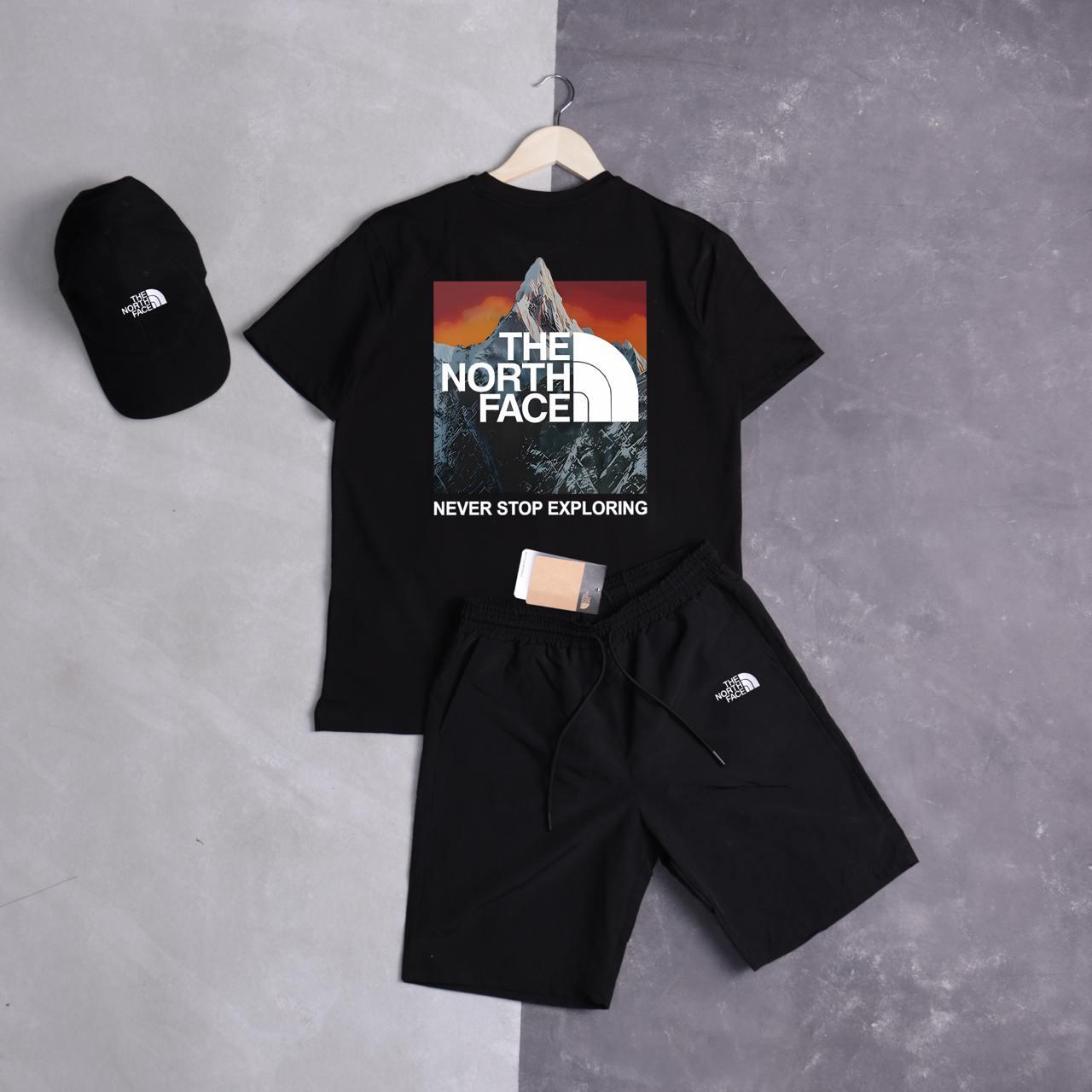 Чоловічий літній костюм The North Face Футболка + Шорти + Кепка чорний комплект Зе норт фейс, фото 1
