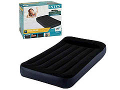 Матрац-велюр 99-191-25см до 136кг з підголівником, вбудований насос 220-240В, чорний 64146 ТМ INTEX
