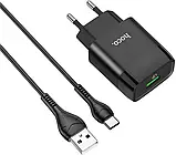 Мережевий зарядний пристрій HOCO C72Q Type-C QC 3.0 (1 USB, 3 A MAX) 18 W + кабель Type-C 1 м, фото 4