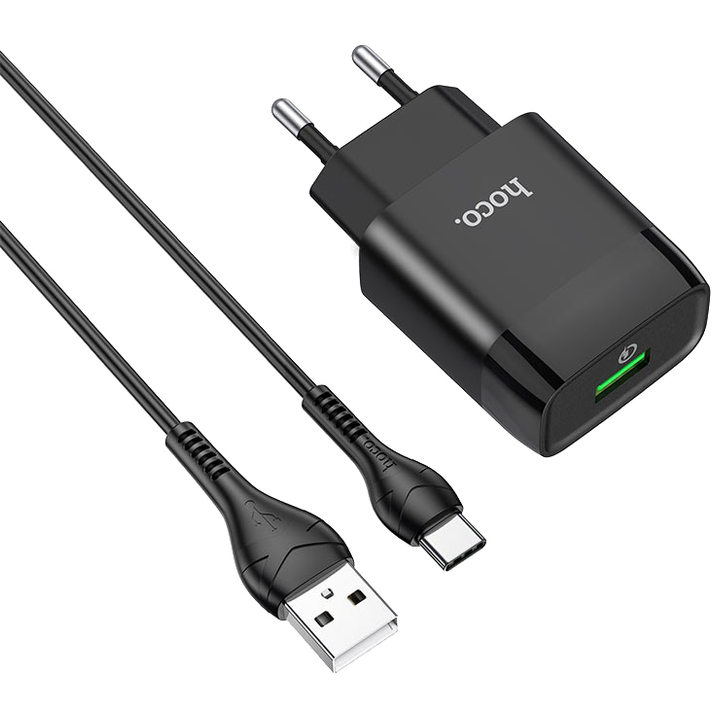 Мережевий зарядний пристрій HOCO C72Q Type-C QC 3.0 (1 USB, 3 A MAX) 18 W + кабель Type-C 1 м