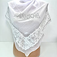 Жіноча біла хустка зі стразами на голову в церкву. Вишукана легка шифонова хустка