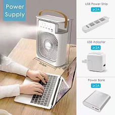 Портативний USB вентилятор з водяним охолодженням Air Cooler Fan 4в1 Нічник зволожувач з LED підсвічуванням, білий, фото 3