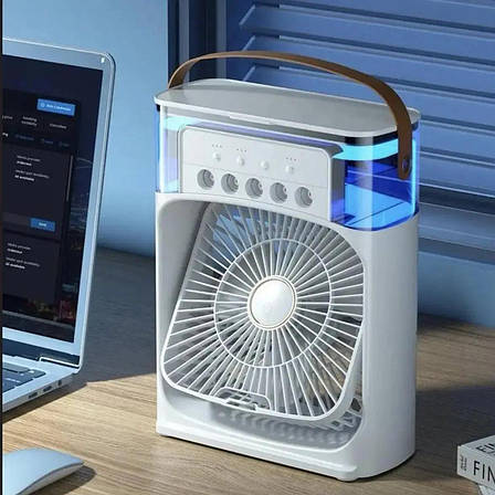 Портативний USB вентилятор з водяним охолодженням Air Cooler Fan 4в1 Нічник зволожувач з LED підсвічуванням, білий, фото 1