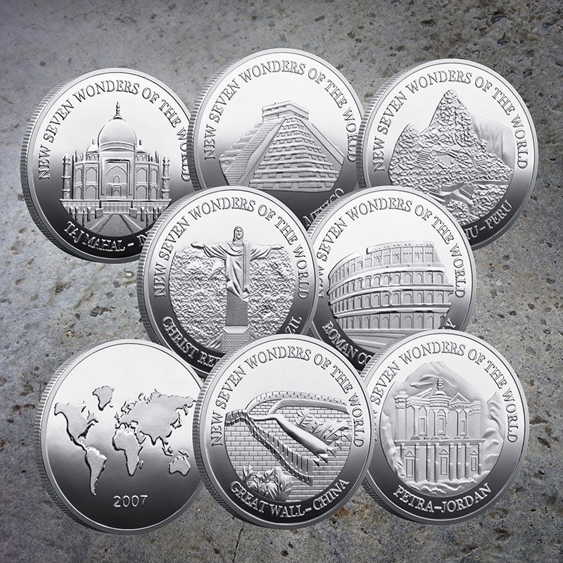Набір Сувенірних монет "Сімь чудес світла" 2007 (7 шт. у капсулах) сильвер, фото 1