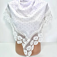Жіноча біла хустка зі стразами на хрестини і вінчання. Вишукана легка шифонова хустка