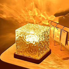 Настільна світлодіодна лампа-нічник з ефектом водяної хвилі RGB КУБ "Crystal Cube" з пультом, прозора., фото 5