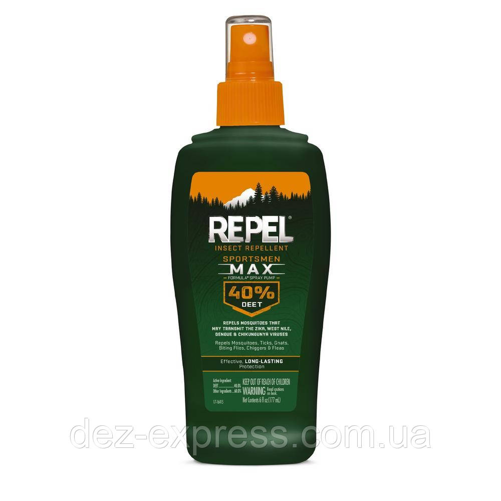 Спрей від комарів REPEL Sportsmen Max Formula 40% Deet. Зроблено у USA. Захист до 8 годин, фото 1