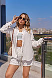 Молочний жіночий літній прогулянковий костюм із жатого льону, фото 5