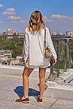 Молочний жіночий літній прогулянковий костюм із жатого льону, фото 7