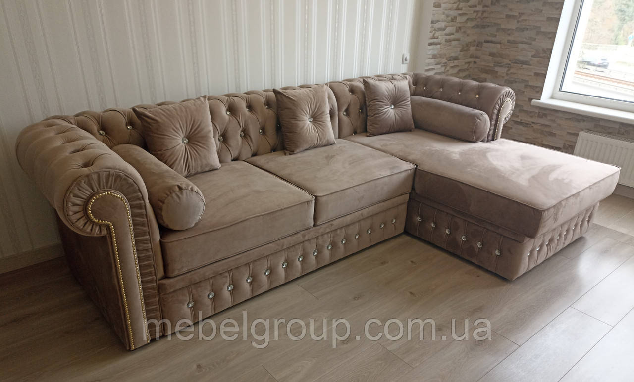 Кутовий диван Честерфілд зі стразами 280х170