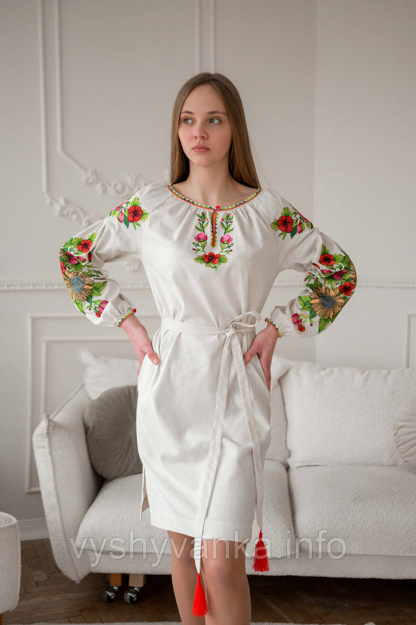 Сіре  вишите плаття з "соняхи", арт. 4556, фото 1